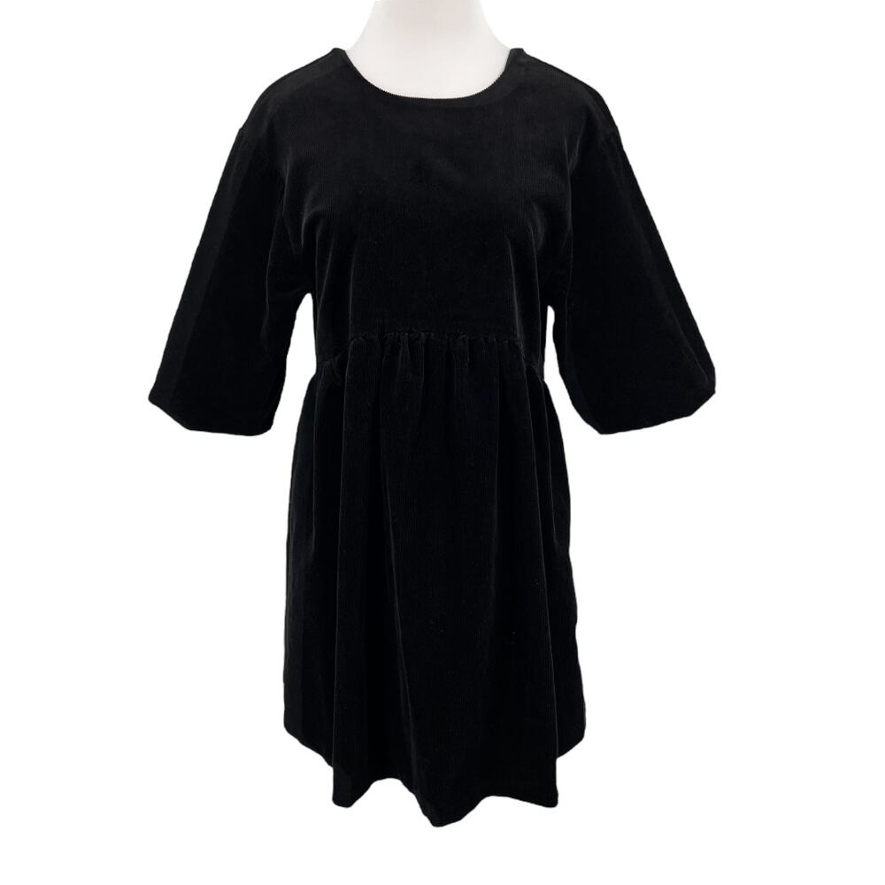 Everlane The Corduroy Mini Dress in Black Puff Sleeve Oversized Babydoll Size M